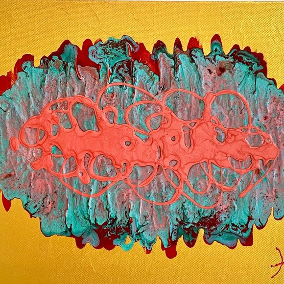 Amoeba 9 - Original Abstract Wall Art Mixed Media Painting 9"x12"